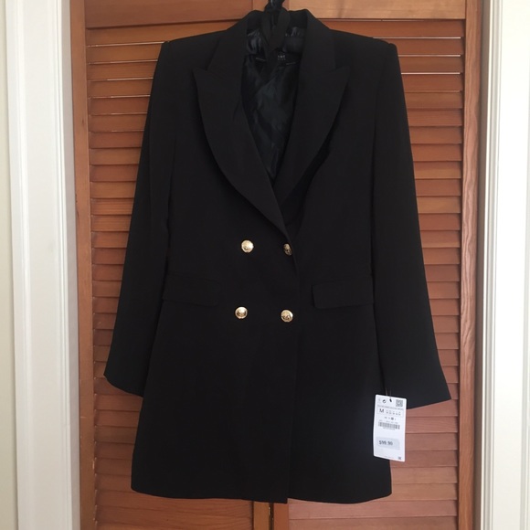 zara black double breasted blazer